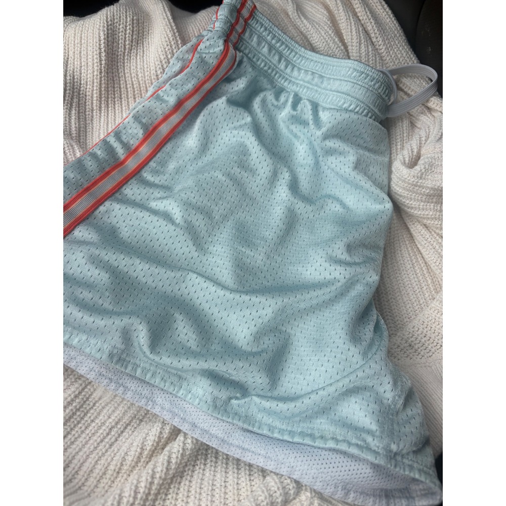 Nike Dri-FIT Mesh Athletic Shorts Light Blue Orange Side Stripe Womens Large